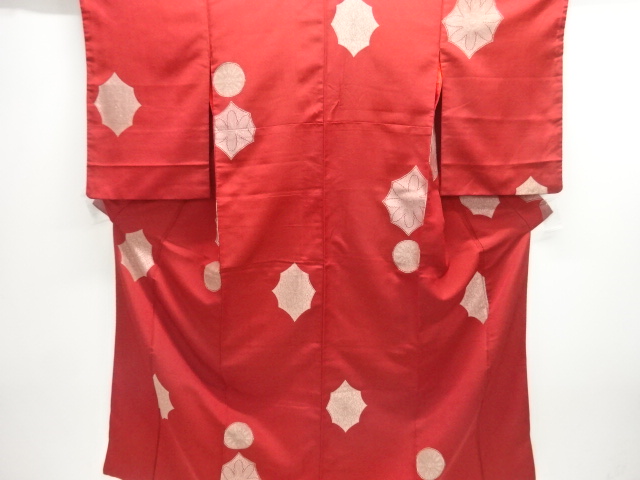 JAPANESE KIMONO / ANTIQUE OMESHI / TAISHO ROMAN STYLE / WOVEN FLORAL CREST